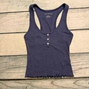 American Eagle blue ribbed  half button from racer back tank top. S